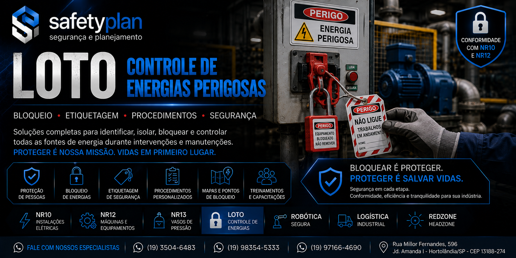 LOTO controle de energias perigosas — SafetyPlan