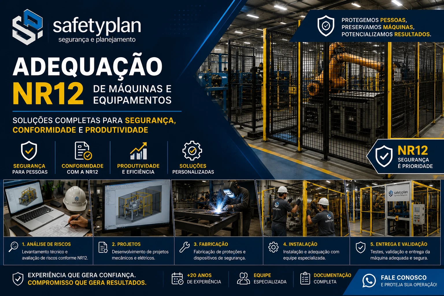 Processo completo de adequação NR12: análise de riscos, projetos, fabricação, instalação, testes e validação