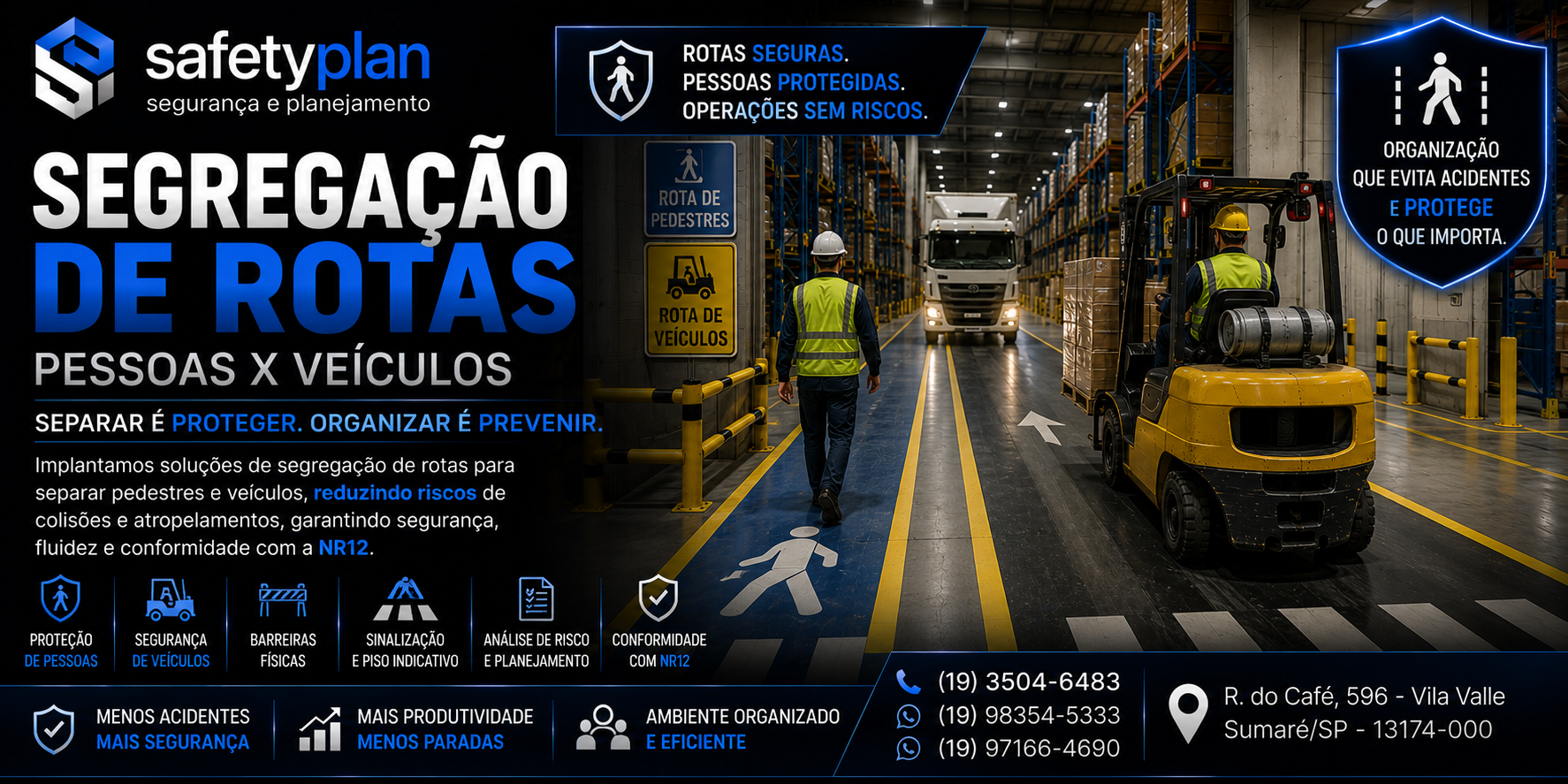 Segregação de rotas de pedestres e veículos industriais